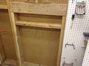 I didn’t see any reason to put the pegboard back on until the opening has been used several times, just in case I need to modify it. It’s big enough to accept a 2x12 or 4x4, just in case I ever work with bigger long boards. I also allowed a little extra room because sometimes wide and/or long boards can be unstable, and may bend off to one side, or have twist in them.