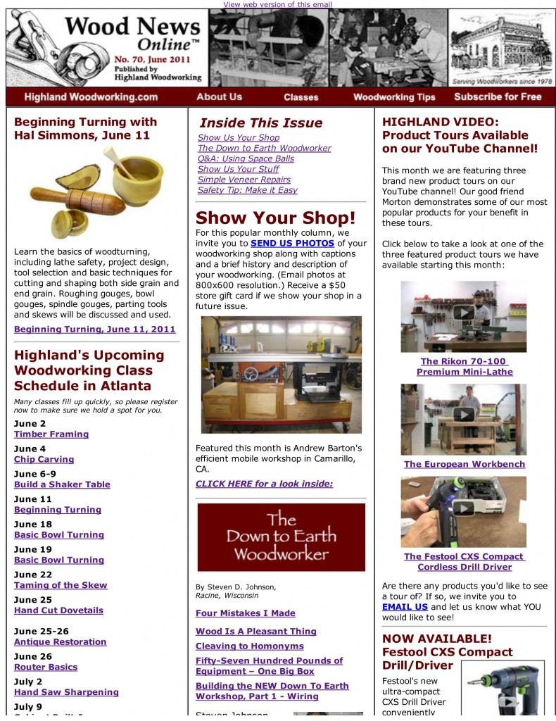 Highland diy Woodworker Wood News Online, No. 70, June 2011 ...