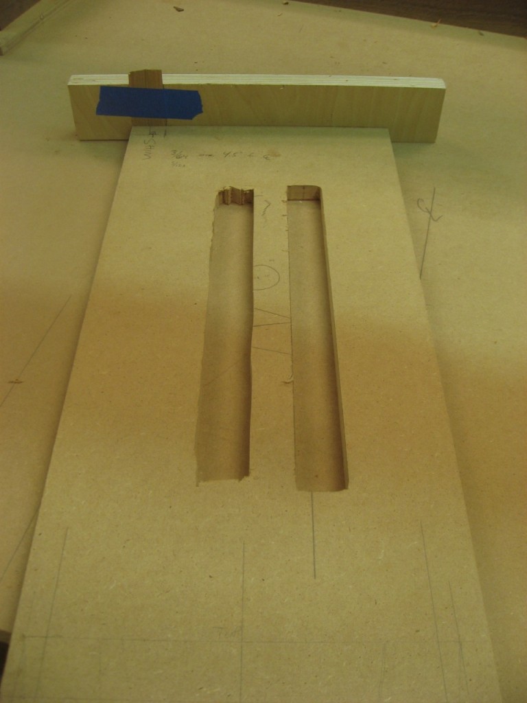 My mortise template - two attempts at the correct size and location