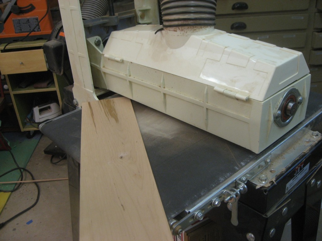 A drum sander can easily dial in the inlay thickness to match the router bit