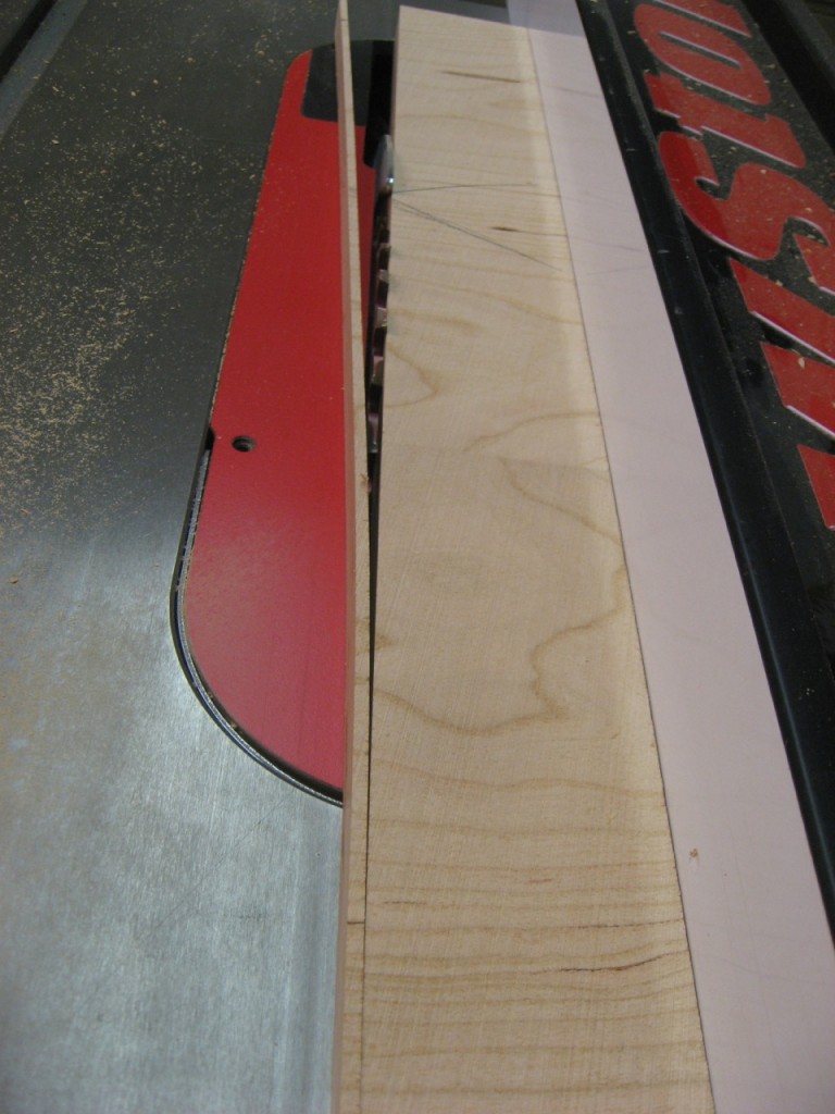 Cutting off strips of inlay from my wide cherry "board"