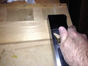 Shoulder on tenon, after using the Large Shoulder Plane. **Note, the score line I made was so light that the pencil wouldn’t stay within, so don’t misread that portion of the photo.