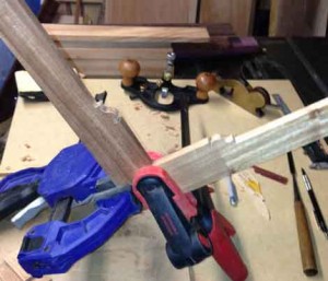 The two legs glued and clamped.