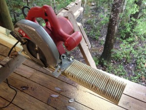 An accurate depth setting, or, better yet, a slightly conservative setting, and you won’t be throwing away so many boards.  Make the kerf cuts close to each other for a faster, easier cleanup.